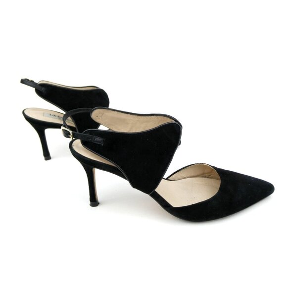L.K. Bennett Black Suede Pointed-Toe Slingback Heels Size 38 - Picture 2 of 12